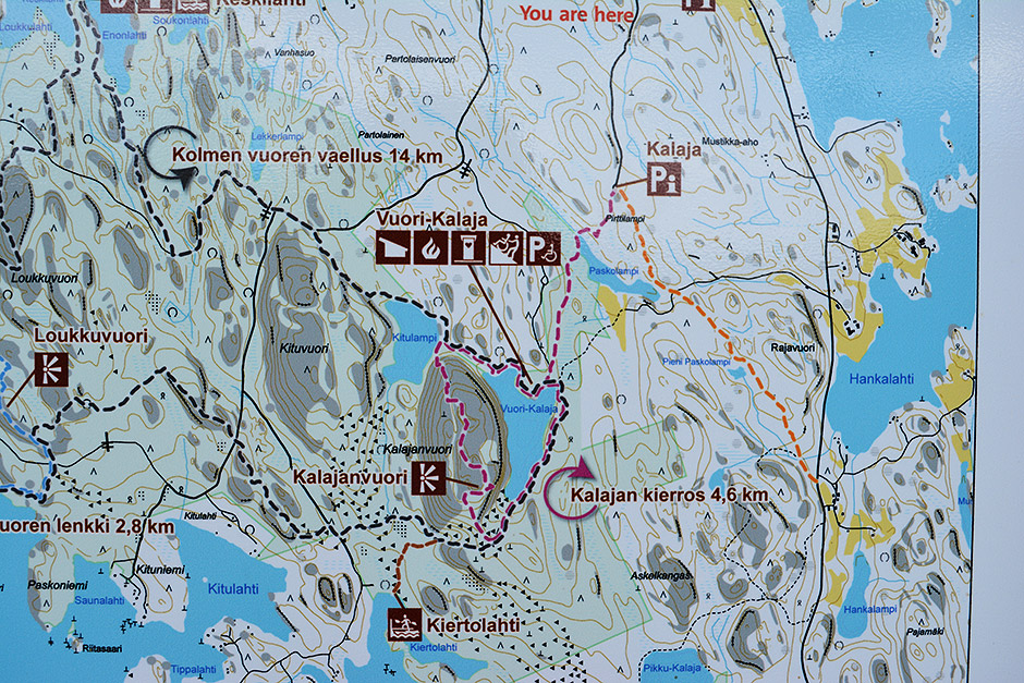 Kalajan kierros kartta Etelä-Konneveden kansallispuistossa.
